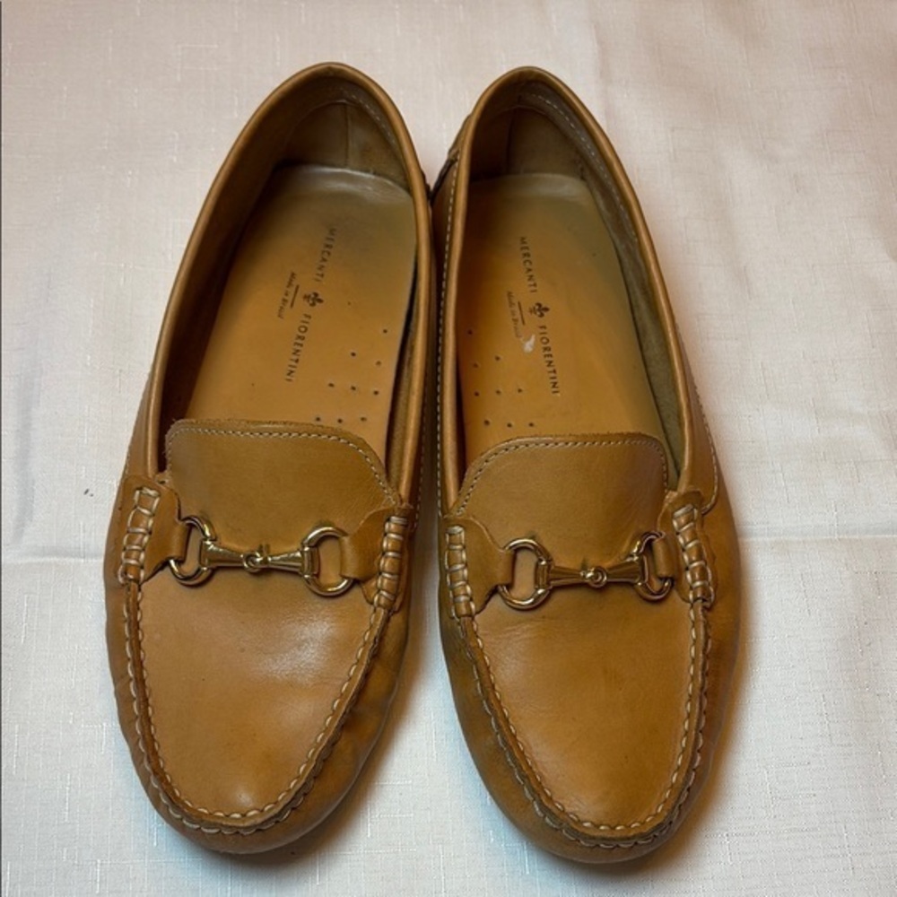 📪 Mercanti Fiorentini Tan Leather Flats with Horsebit Detail